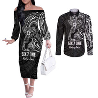 Black Guam Latte Stone Tribal Tattoo Couples Matching Off The Shoulder Long Sleeve Dress and Long Sleeve Button Shirt Hafa Adai Six 7 One