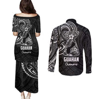 Black Guam Latte Stone Tribal Tattoo Couples Matching Puletasi and Long Sleeve Button Shirt Hafa Adai Six 7 One
