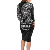 Black Guam Latte Stone Tribal Tattoo Family Matching Long Sleeve Bodycon Dress and Hawaiian Shirt Hafa Adai Six 7 One LT9 - Polynesian Pride