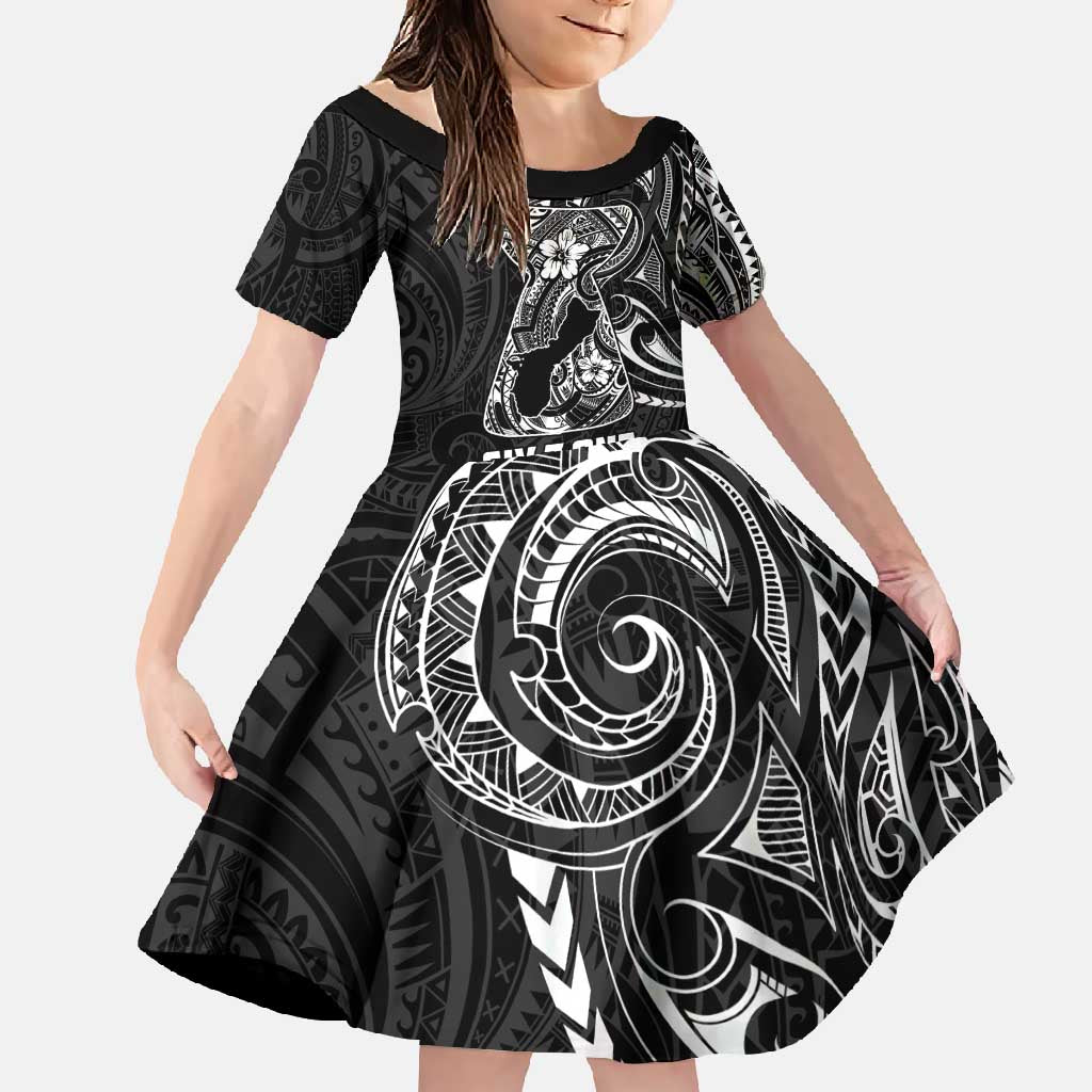 Black Guam Latte Stone Tribal Tattoo Family Matching Mermaid Dress and Hawaiian Shirt Hafa Adai Six 7 One LT9 Daughter's Dress Black - Polynesian Pride