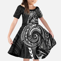 Black Guam Latte Stone Tribal Tattoo Family Matching Mermaid Dress and Hawaiian Shirt Hafa Adai Six 7 One LT9 Daughter's Dress Black - Polynesian Pride