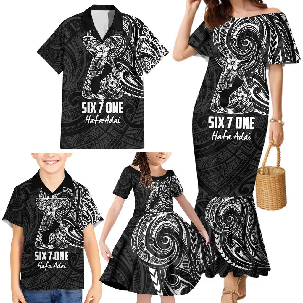 Black Guam Latte Stone Tribal Tattoo Family Matching Mermaid Dress and Hawaiian Shirt Hafa Adai Six 7 One LT9 - Polynesian Pride