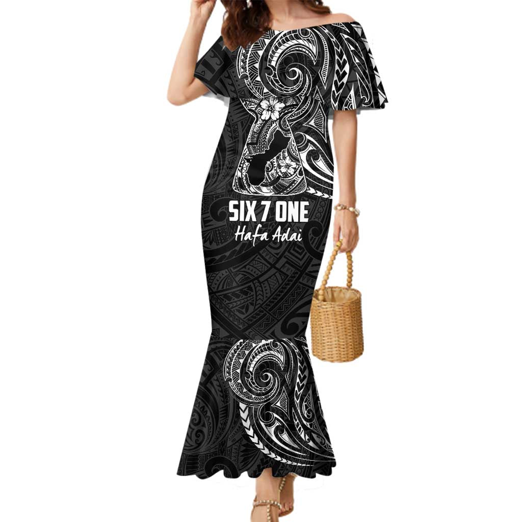 Black Guam Latte Stone Tribal Tattoo Family Matching Mermaid Dress and Hawaiian Shirt Hafa Adai Six 7 One LT9 Mom's Dress Black - Polynesian Pride