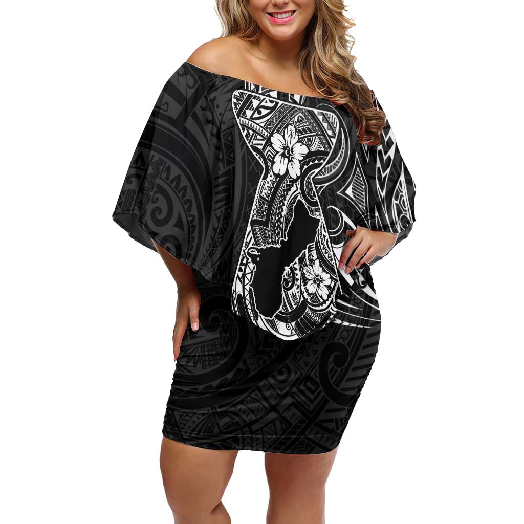 Black Guam Latte Stone Tribal Tattoo Family Matching Off Shoulder Short Dress and Hawaiian Shirt Hafa Adai Six 7 One