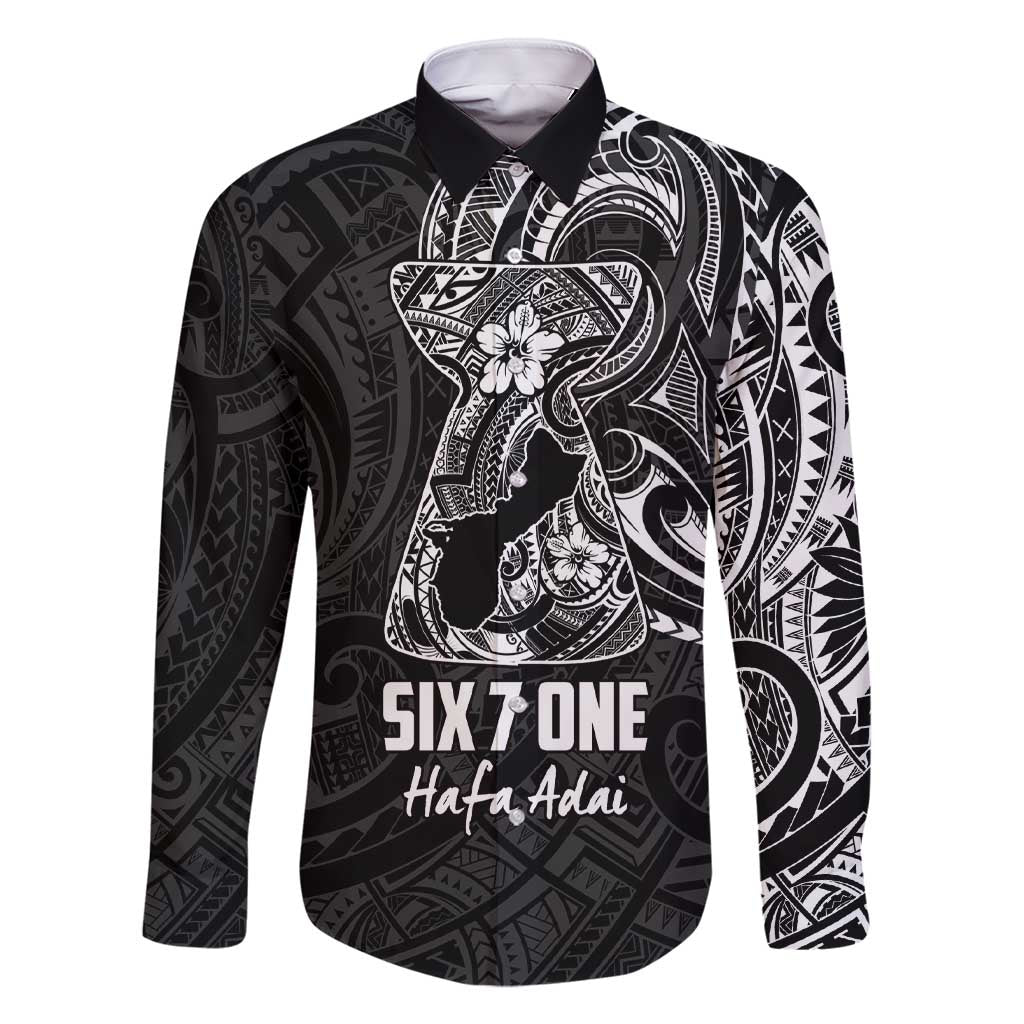 Black Guam Latte Stone Tribal Tattoo Family Matching Short Sleeve Bodycon Dress and Hawaiian Shirt Hafa Adai Six 7 One LT9 Dad's Shirt - Long Sleeve Black - Polynesian Pride