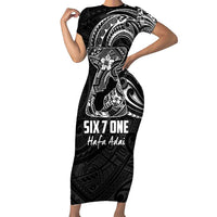 Black Guam Latte Stone Tribal Tattoo Family Matching Short Sleeve Bodycon Dress and Hawaiian Shirt Hafa Adai Six 7 One LT9 Mom's Dress Black - Polynesian Pride