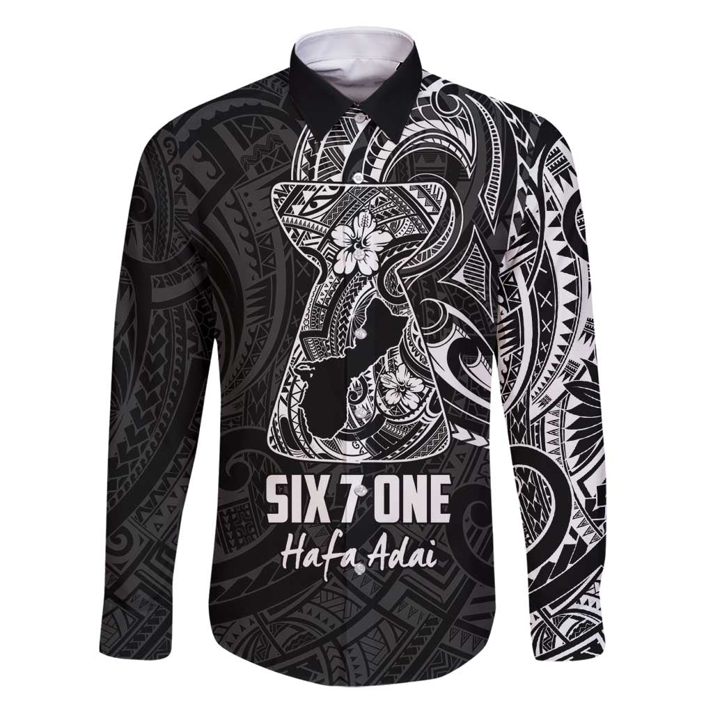Black Guam Latte Stone Tribal Tattoo Family Matching Tank Maxi Dress and Hawaiian Shirt Hafa Adai Six 7 One LT9 Dad's Shirt - Long Sleeve Black - Polynesian Pride