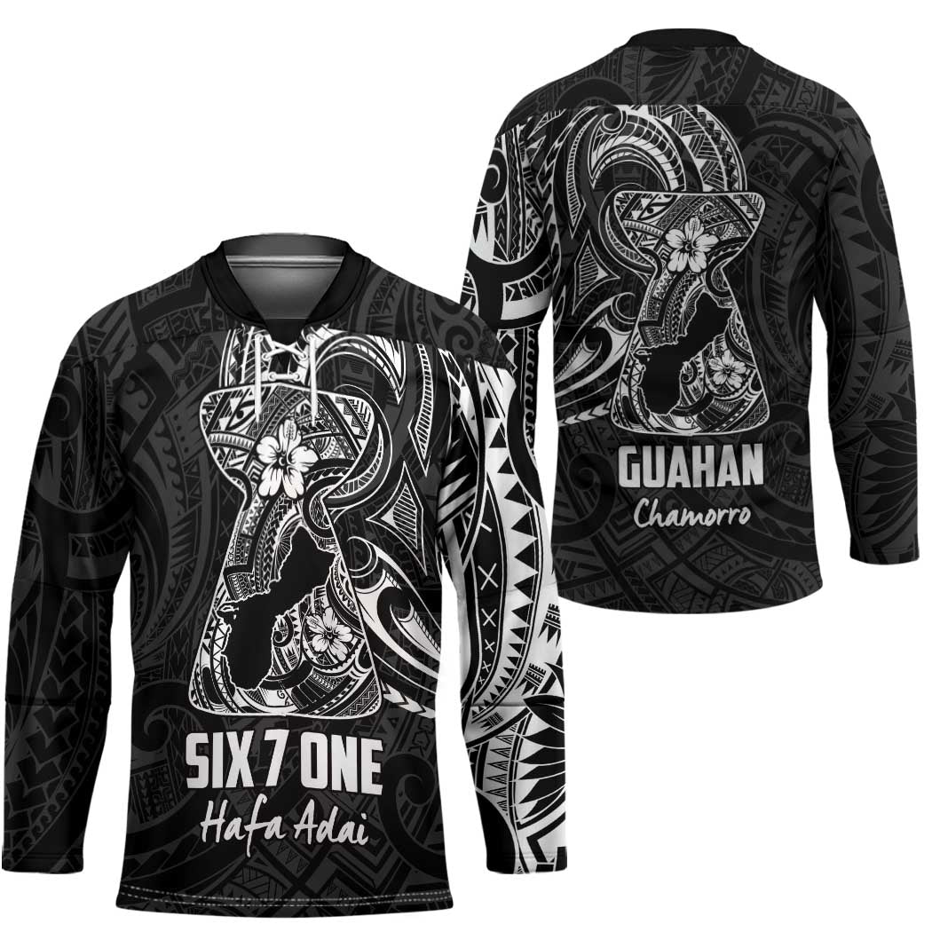 Black Guam Latte Stone Tribal Tattoo Hockey Jersey Hafa Adai Six 7 One - Polynesian Pride