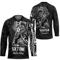 Black Guam Latte Stone Tribal Tattoo Hockey Jersey Hafa Adai Six 7 One - Polynesian Pride