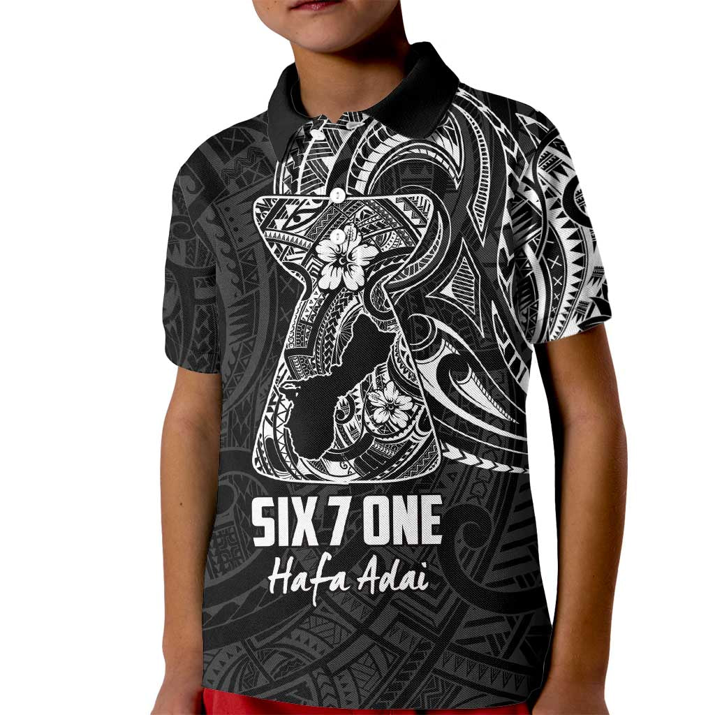 Black Guam Latte Stone Tribal Tattoo Kid Polo Shirt Hafa Adai Six 7 One