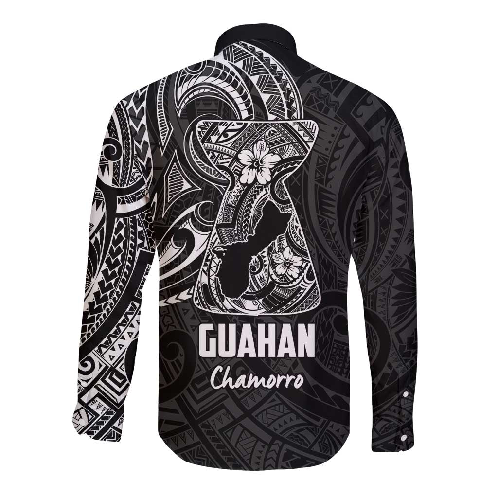 Black Guam Latte Stone Tribal Tattoo Long Sleeve Button Shirt Hafa Adai Six 7 One