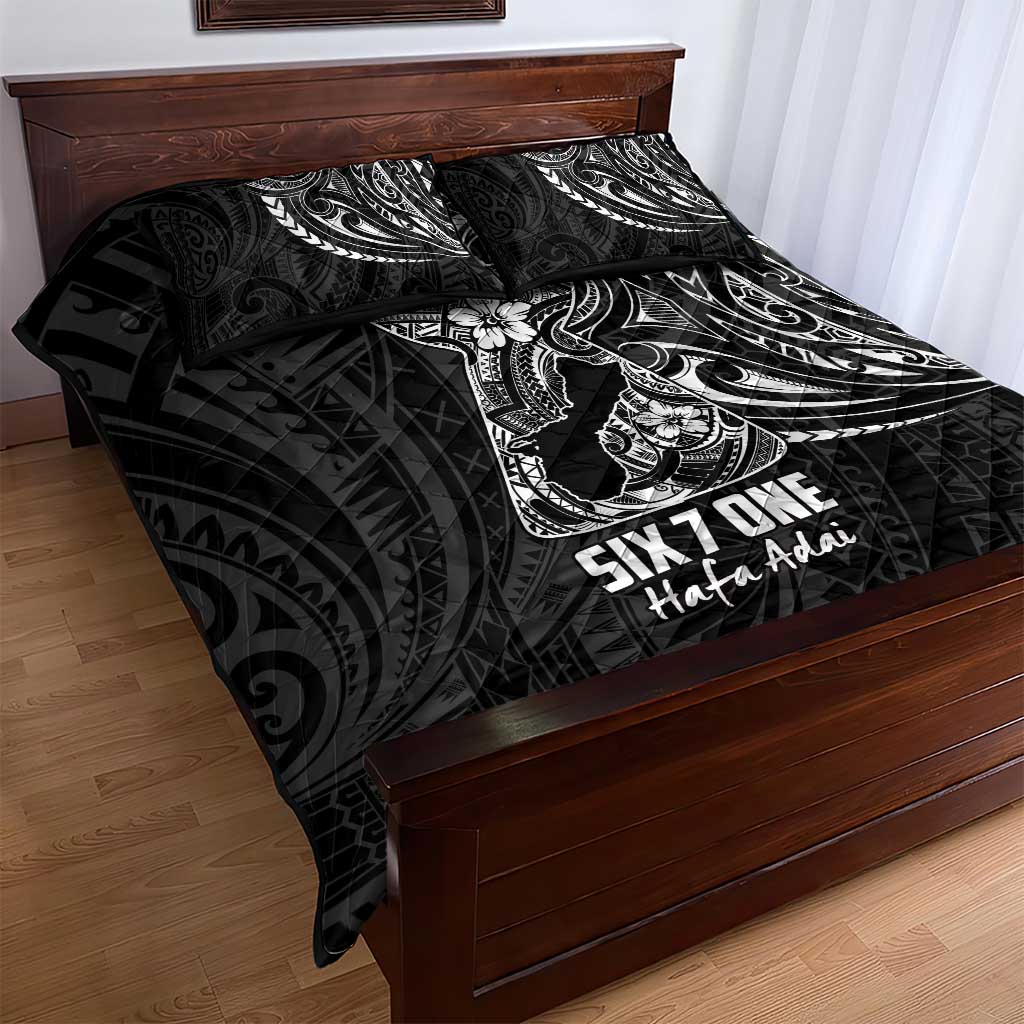 Black Guam Latte Stone Tribal Tattoo Quilt Bed Set Hafa Adai Six 7 One