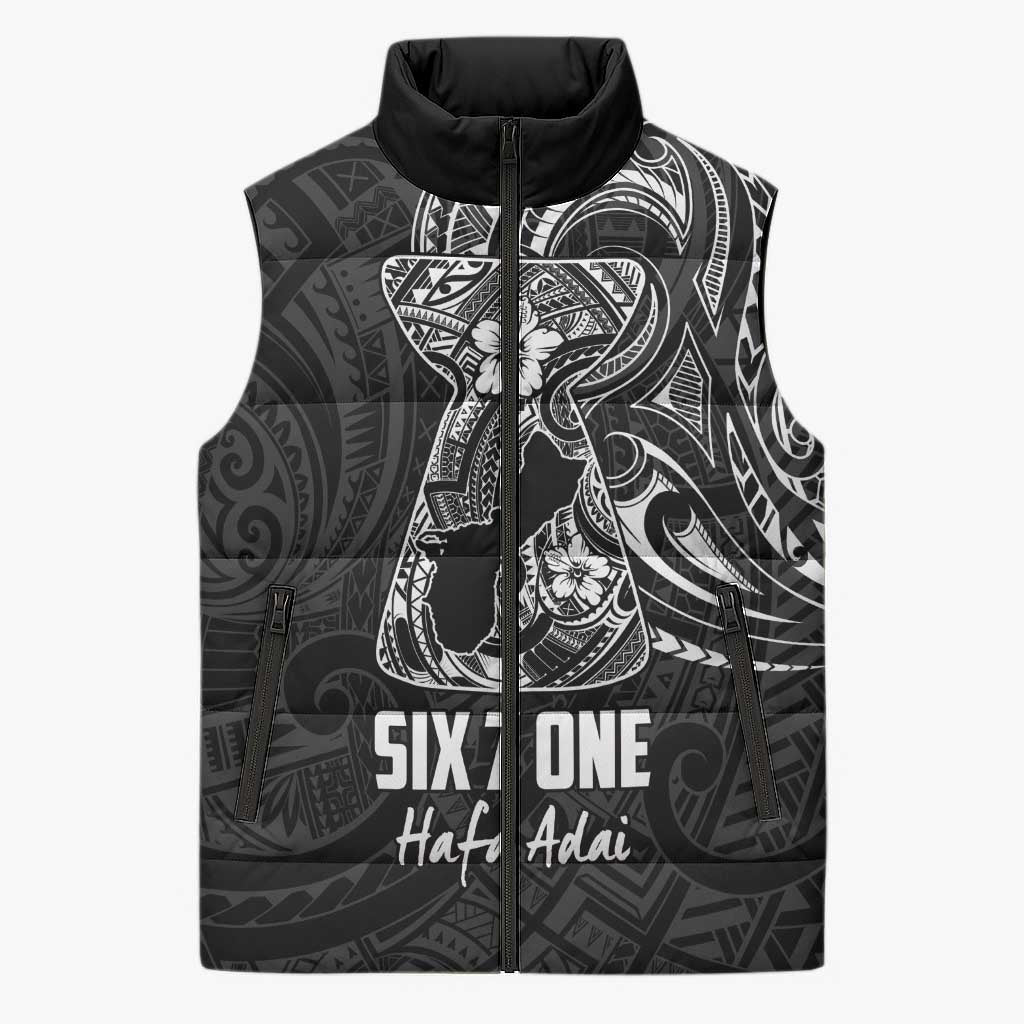 Black Guam Latte Stone Tribal Tattoo Sleeveless Puffer Jacket Hafa Adai Six 7 One LT9 Unisex Black - Polynesian Pride