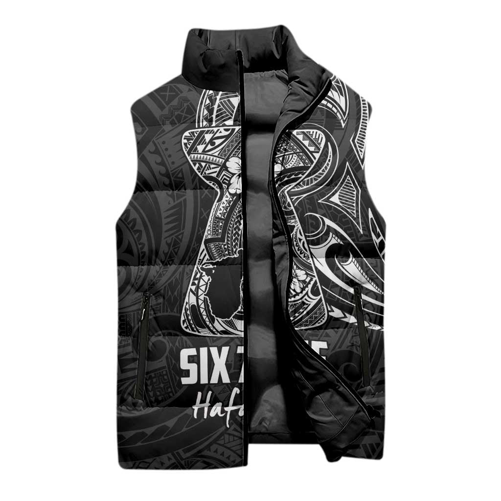 Black Guam Latte Stone Tribal Tattoo Sleeveless Puffer Jacket Hafa Adai Six 7 One LT9 - Polynesian Pride