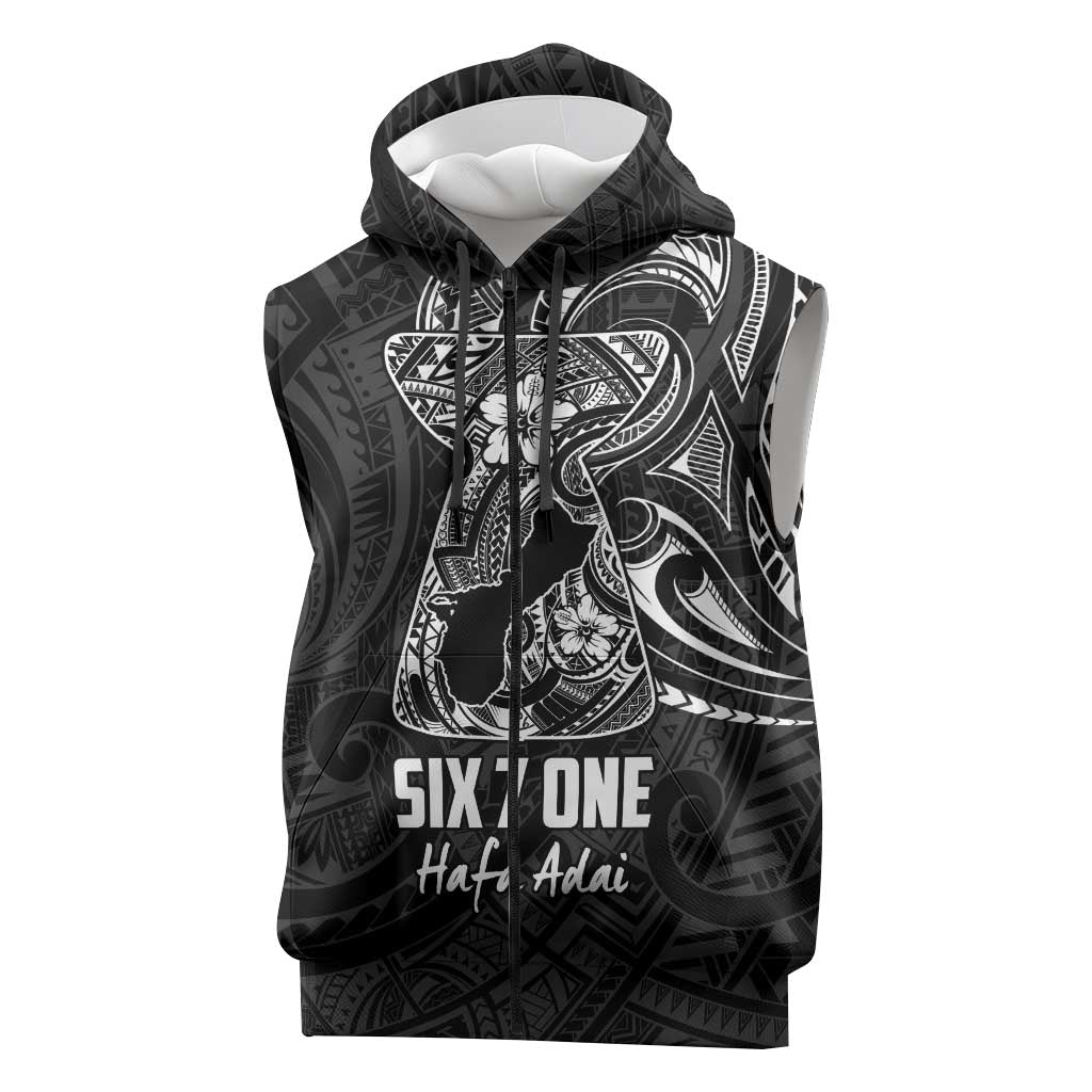 Black Guam Latte Stone Tribal Tattoo Sleeveless Zip Hoodie Hafa Adai Six 7 One - Polynesian Pride