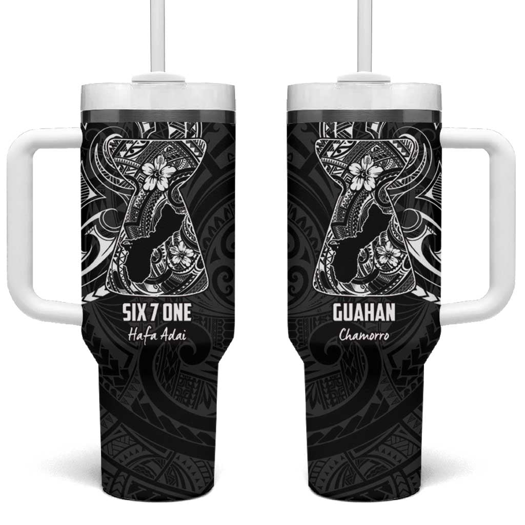 Black Guam Latte Stone Tribal Tattoo Tumbler With Handle Hafa Adai Six 7 One