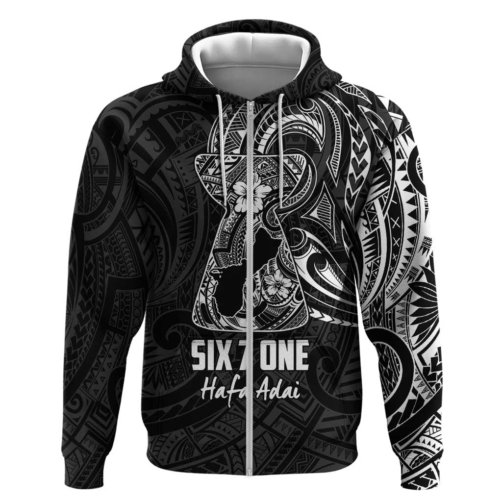 Black Guam Latte Stone Tribal Tattoo Zip Hoodie Hafa Adai Six 7 One