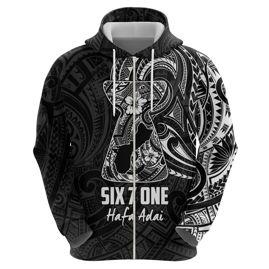 Black Guam Latte Stone Tribal Tattoo Zip Hoodie Hafa Adai Six 7 One