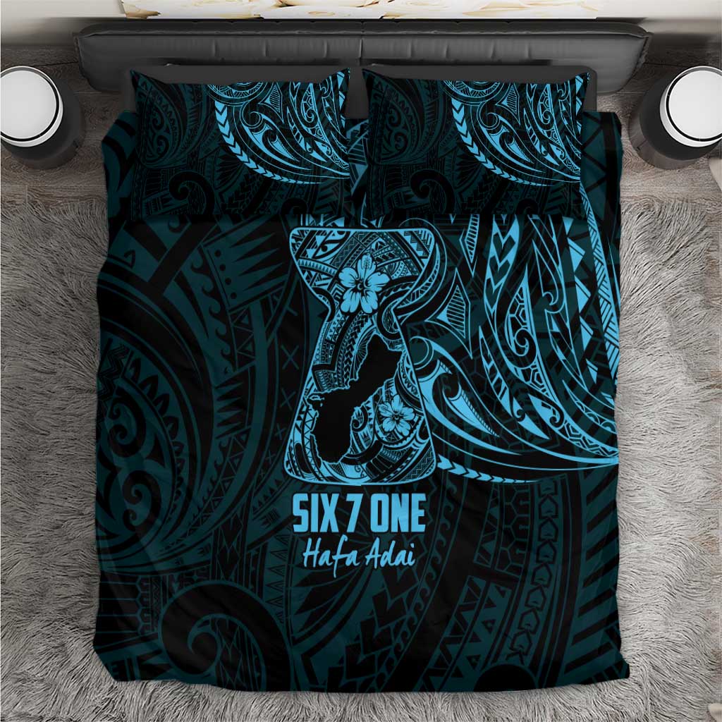 Blue Guam Latte Stone Tribal Tattoo Bedding Set Hafa Adai Six 7 One