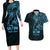 Blue Guam Latte Stone Tribal Tattoo Couples Matching Long Sleeve Bodycon Dress and Hawaiian Shirt Hafa Adai Six 7 One