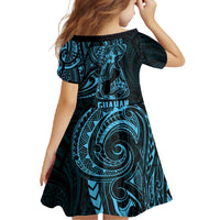 Blue Guam Latte Stone Tribal Tattoo Family Matching Long Sleeve Bodycon Dress and Hawaiian Shirt Hafa Adai Six 7 One LT9 - Polynesian Pride