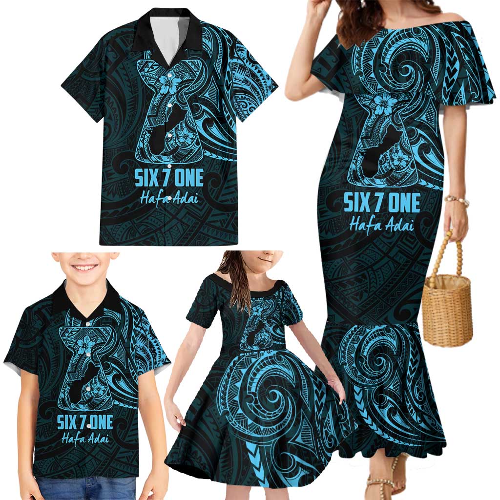 Blue Guam Latte Stone Tribal Tattoo Family Matching Mermaid Dress and Hawaiian Shirt Hafa Adai Six 7 One LT9 - Polynesian Pride