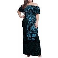 Blue Guam Latte Stone Tribal Tattoo Family Matching Off Shoulder Maxi Dress and Hawaiian Shirt Hafa Adai Six 7 One