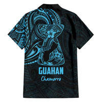 Blue Guam Latte Stone Tribal Tattoo Family Matching Short Sleeve Bodycon Dress and Hawaiian Shirt Hafa Adai Six 7 One LT9 - Polynesian Pride