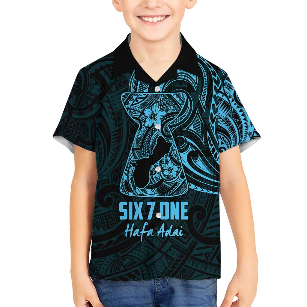 Blue Guam Latte Stone Tribal Tattoo Family Matching Short Sleeve Bodycon Dress and Hawaiian Shirt Hafa Adai Six 7 One LT9 Son's Shirt Blue - Polynesian Pride