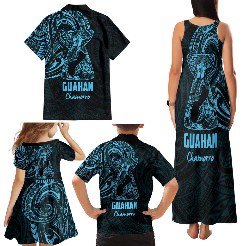 Blue Guam Latte Stone Tribal Tattoo Family Matching Tank Maxi Dress and Hawaiian Shirt Hafa Adai Six 7 One LT9 - Polynesian Pride