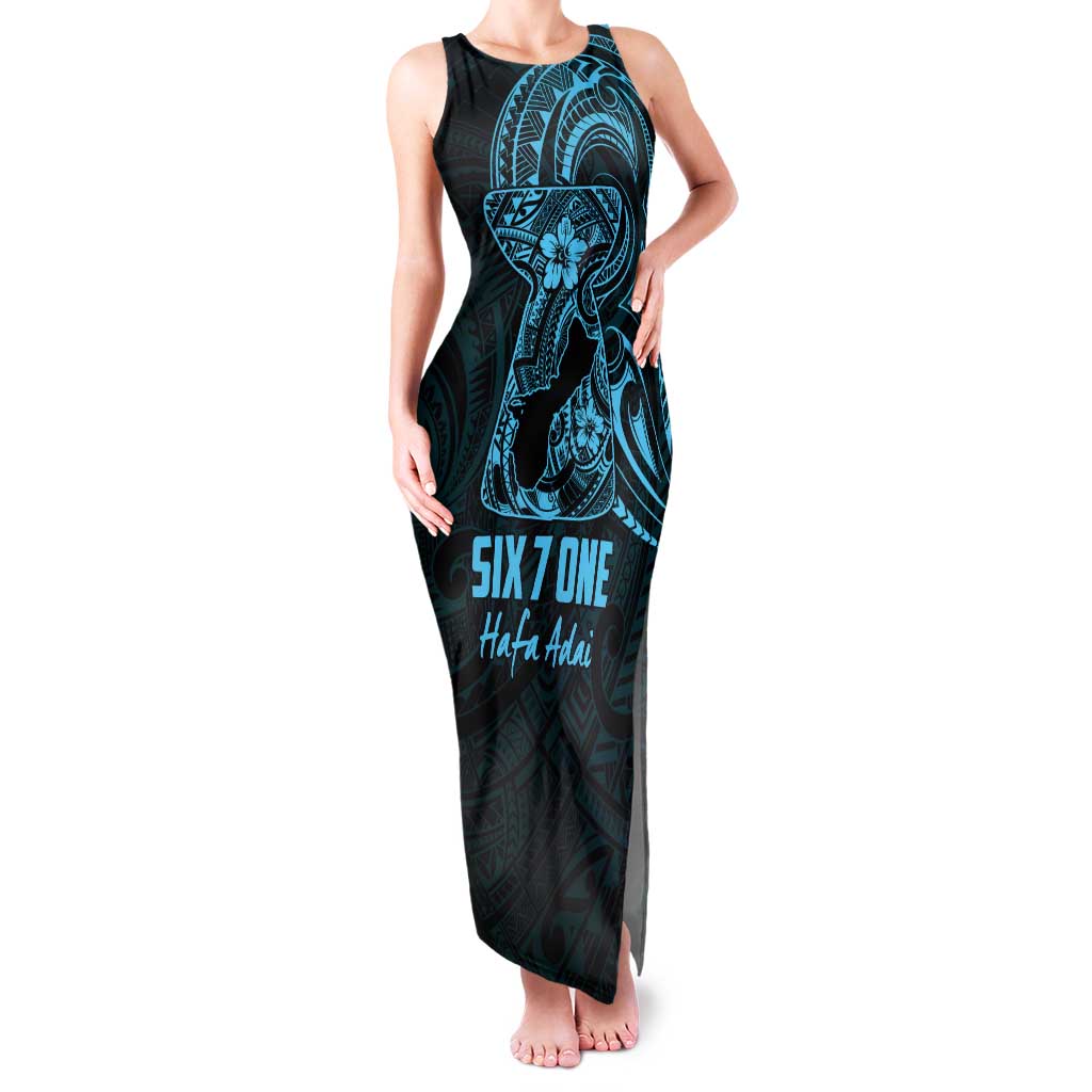 Blue Guam Latte Stone Tribal Tattoo Family Matching Tank Maxi Dress and Hawaiian Shirt Hafa Adai Six 7 One LT9 Mom's Dress Blue - Polynesian Pride