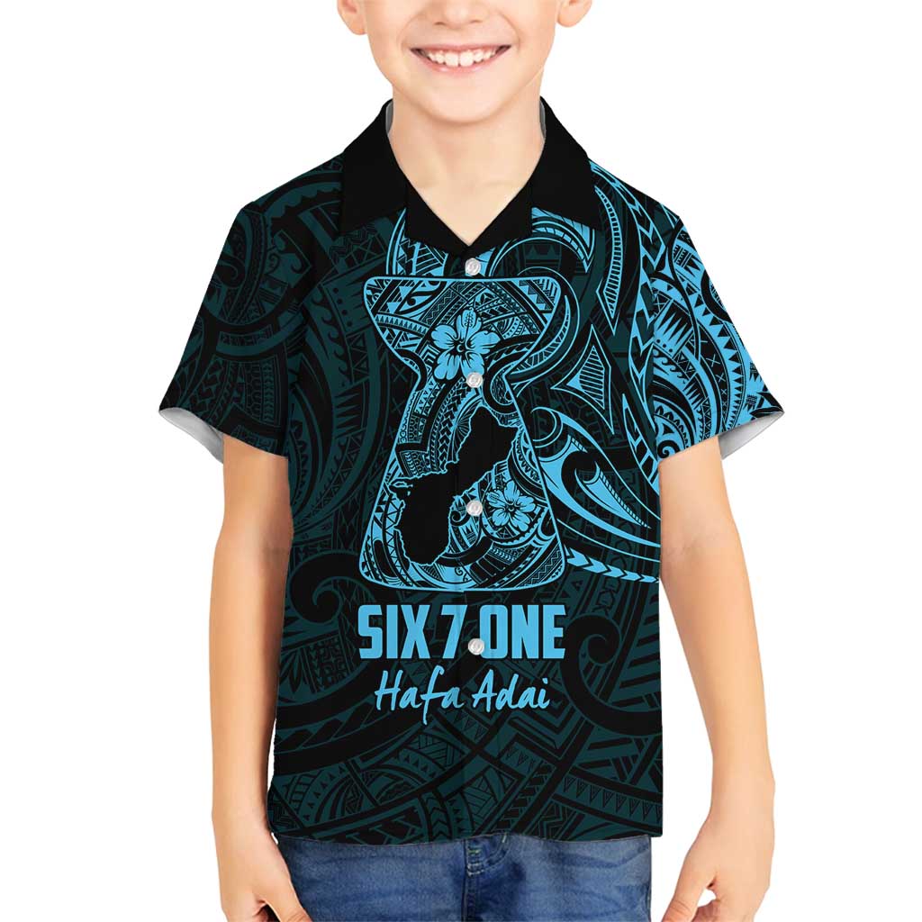 Blue Guam Latte Stone Tribal Tattoo Family Matching Tank Maxi Dress and Hawaiian Shirt Hafa Adai Six 7 One LT9 Son's Shirt Blue - Polynesian Pride