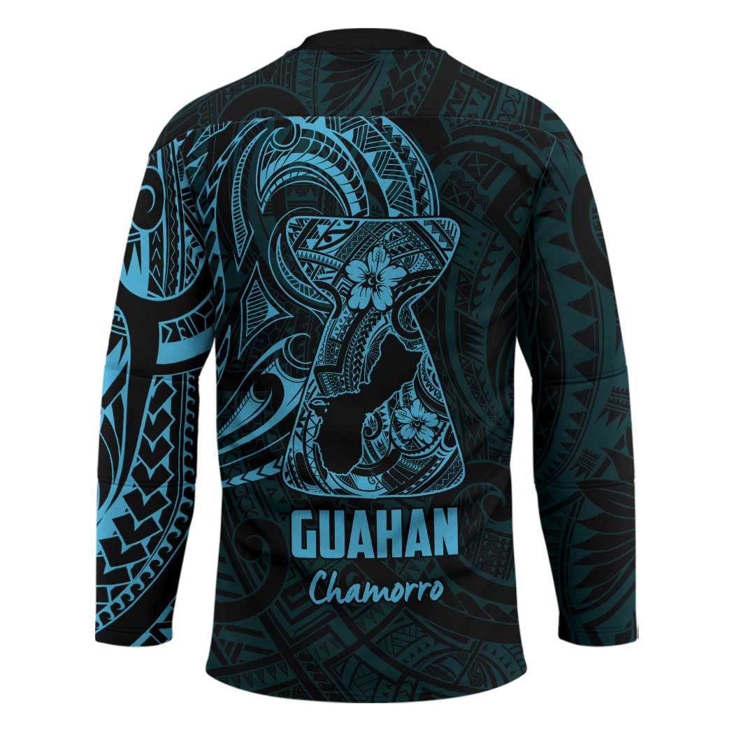 Blue Guam Latte Stone Tribal Tattoo Hockey Jersey Hafa Adai Six 7 One - Polynesian Pride