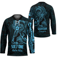 Blue Guam Latte Stone Tribal Tattoo Hockey Jersey Hafa Adai Six 7 One - Polynesian Pride