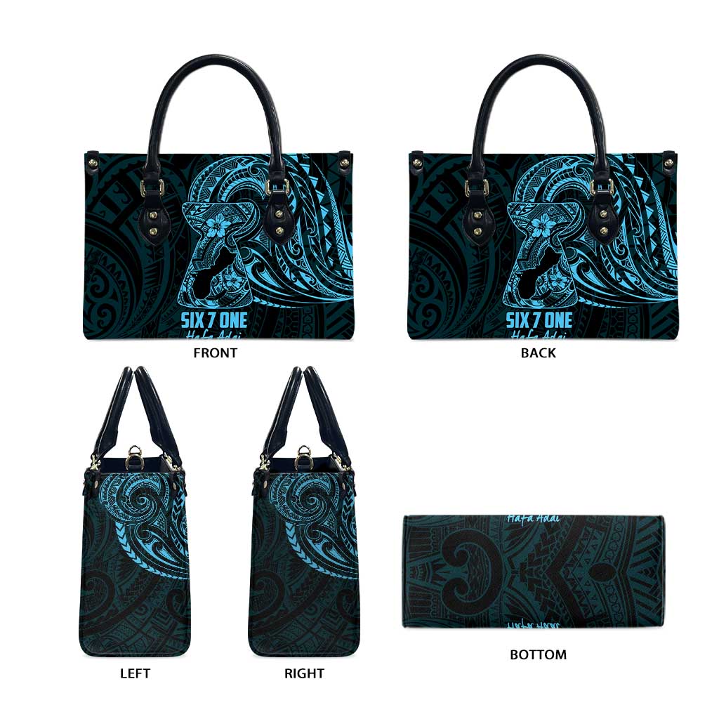 Blue Guam Latte Stone Tribal Tattoo Leather Bag Hafa Adai Six 7 One - Polynesian Pride