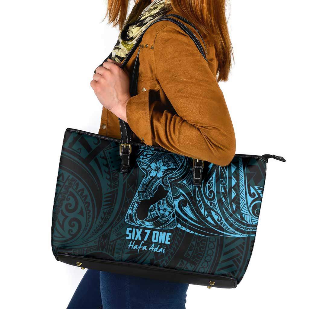 Blue Guam Latte Stone Tribal Tattoo Leather Tote Bag Hafa Adai Six 7 One LT9 Blue - Polynesian Pride
