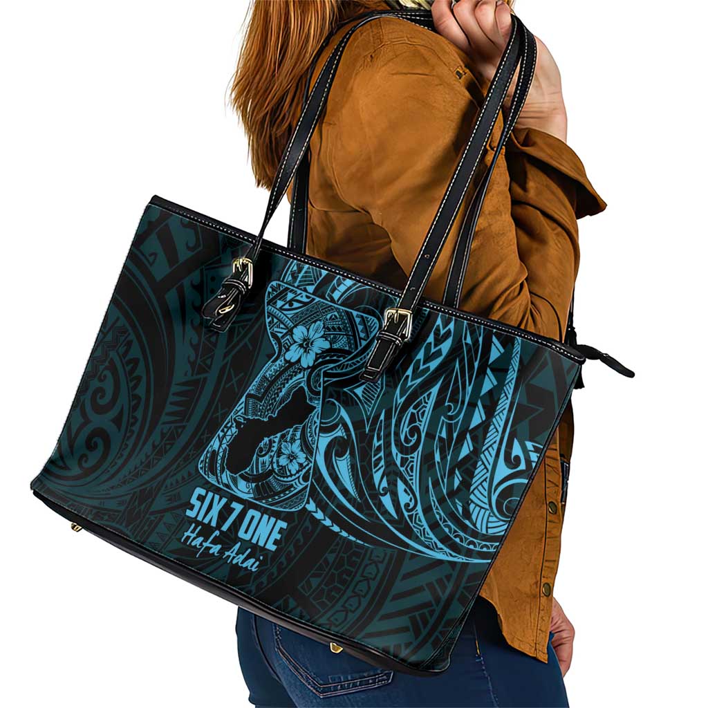 Blue Guam Latte Stone Tribal Tattoo Leather Tote Bag Hafa Adai Six 7 One LT9 - Polynesian Pride
