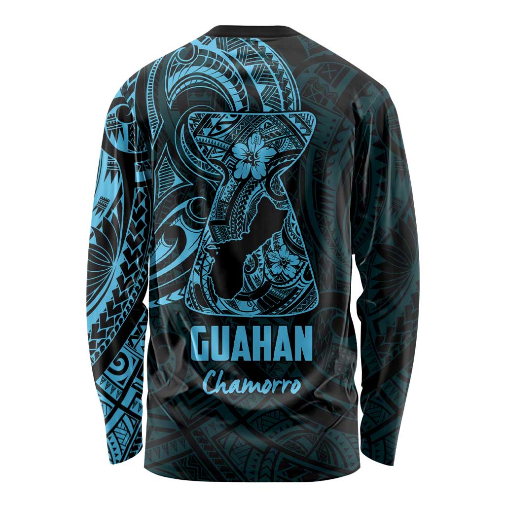 Blue Guam Latte Stone Tribal Tattoo Long Sleeve Shirt Hafa Adai Six 7 One
