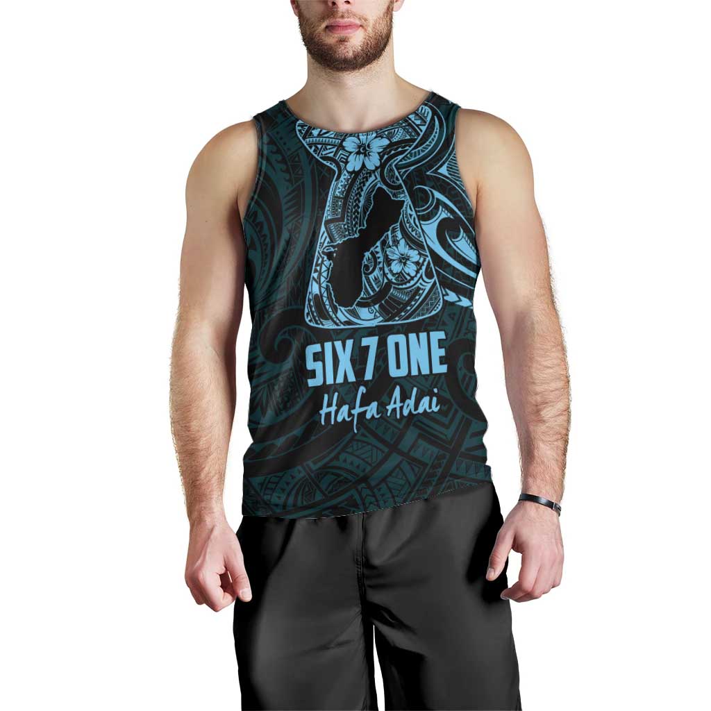 Blue Guam Latte Stone Tribal Tattoo Men Tank Top Hafa Adai Six 7 One