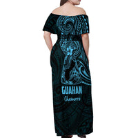 Blue Guam Latte Stone Tribal Tattoo Off Shoulder Maxi Dress Hafa Adai Six 7 One
