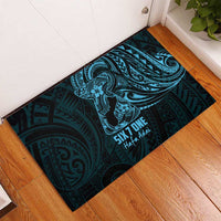 Blue Guam Latte Stone Tribal Tattoo Rubber Doormat Hafa Adai Six 7 One