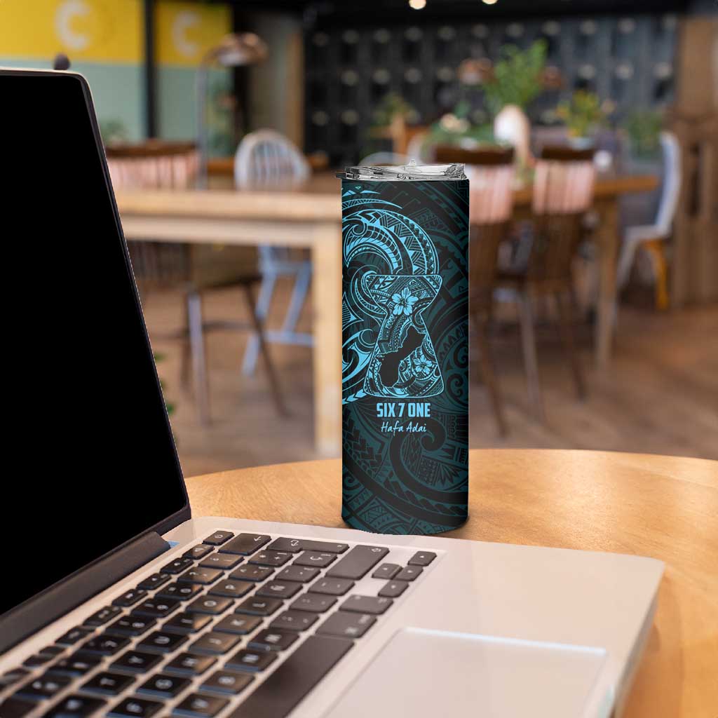 Blue Guam Latte Stone Tribal Tattoo Skinny Tumbler Hafa Adai Six 7 One