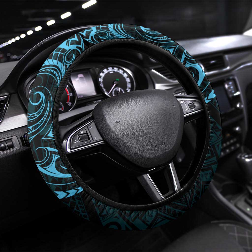 Blue Guam Latte Stone Tribal Tattoo Steering Wheel Cover Hafa Adai Six 7 One LT9 Universal Fit Blue - Polynesian Pride