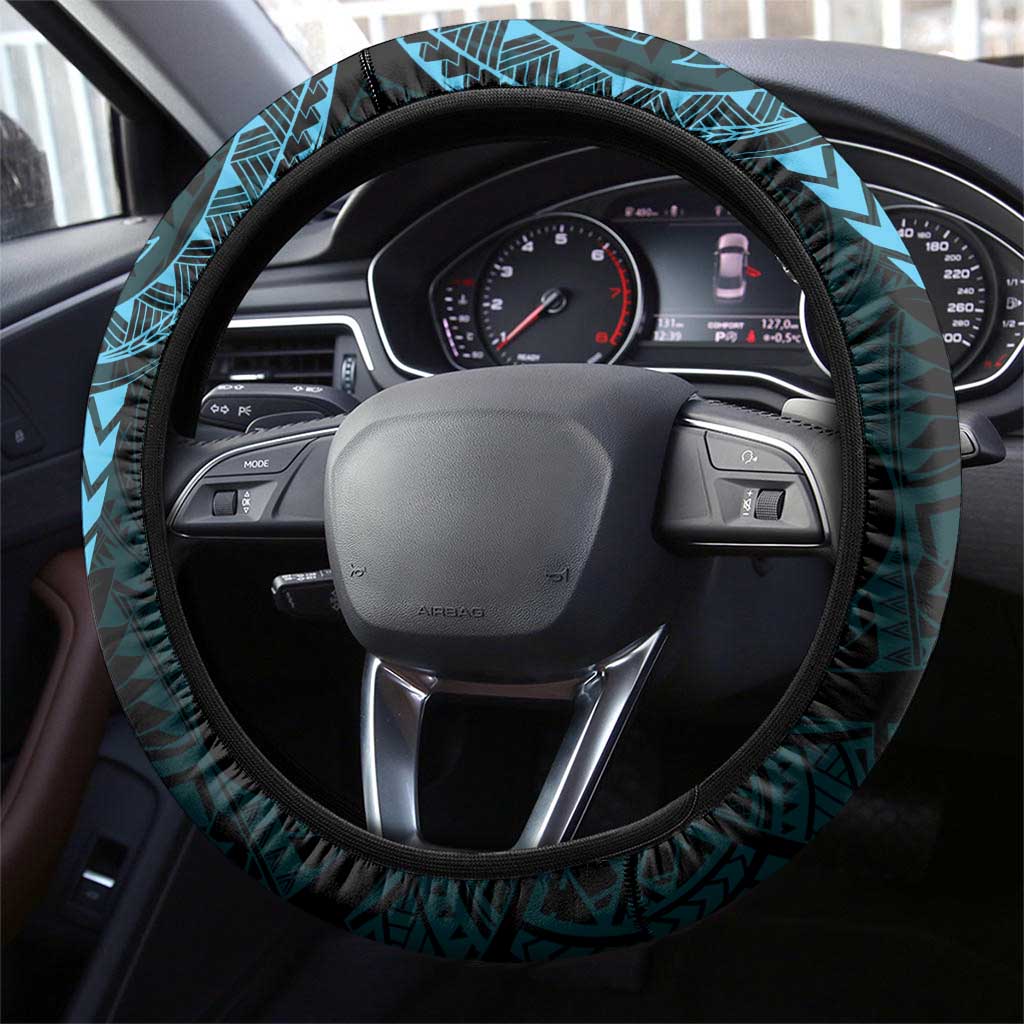 Blue Guam Latte Stone Tribal Tattoo Steering Wheel Cover Hafa Adai Six 7 One LT9 - Polynesian Pride