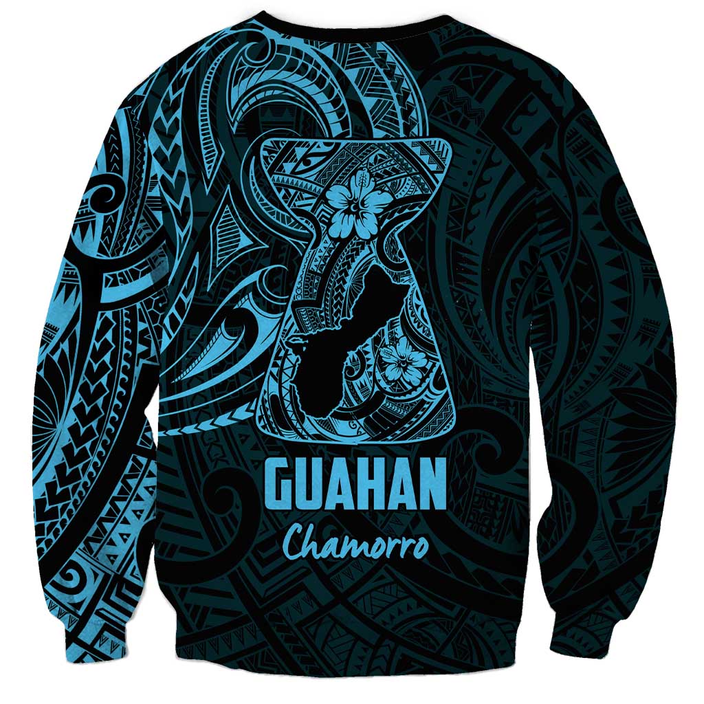 Blue Guam Latte Stone Tribal Tattoo Sweatshirt Hafa Adai Six 7 One