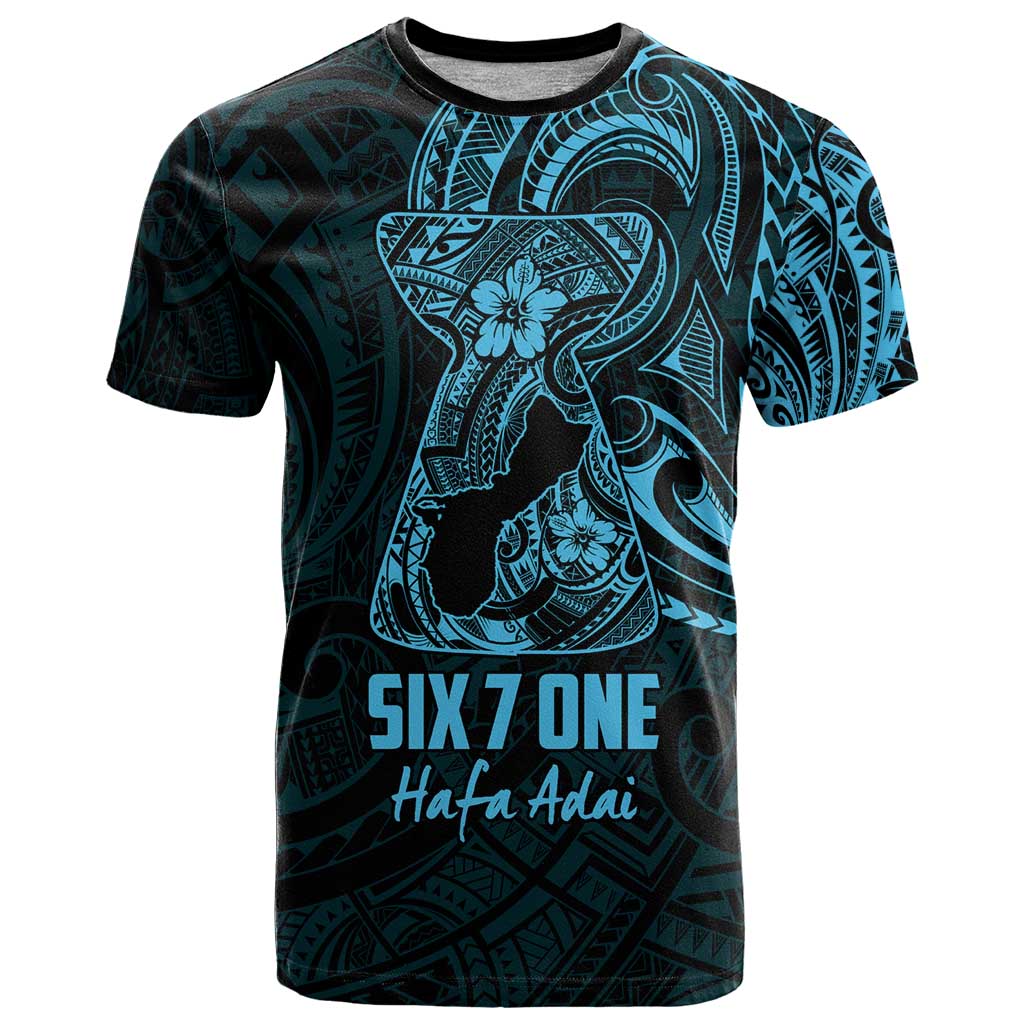 Blue Guam Latte Stone Tribal Tattoo T Shirt Hafa Adai Six 7 One