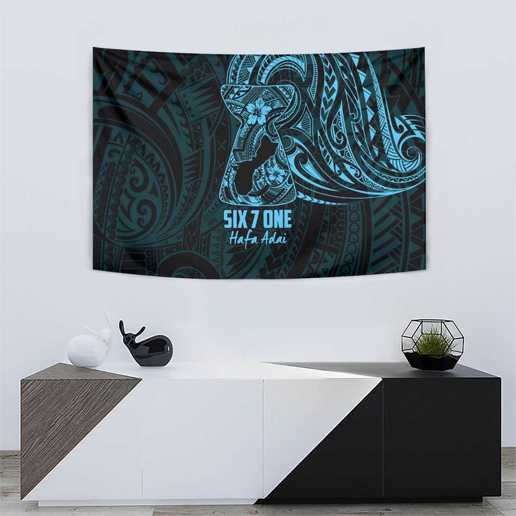 Blue Guam Latte Stone Tribal Tattoo Tapestry Hafa Adai Six 7 One