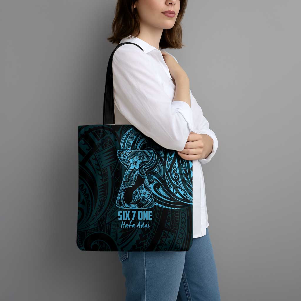 Blue Guam Latte Stone Tribal Tattoo Tote Bag Hafa Adai Six 7 One - Polynesian Pride