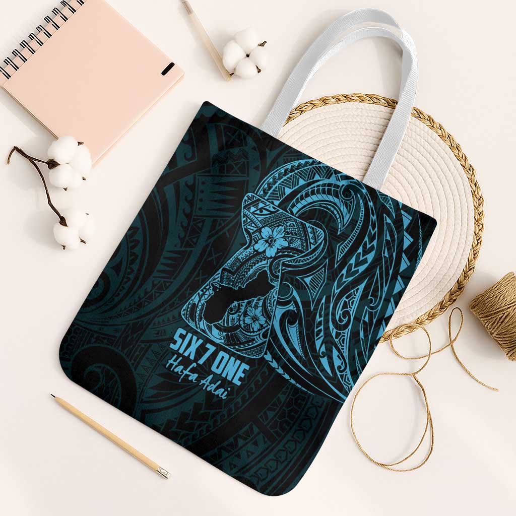 Blue Guam Latte Stone Tribal Tattoo Tote Bag Hafa Adai Six 7 One - Polynesian Pride