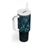 Blue Guam Latte Stone Tribal Tattoo Tumbler With Handle Hafa Adai Six 7 One LT9 - Polynesian Pride